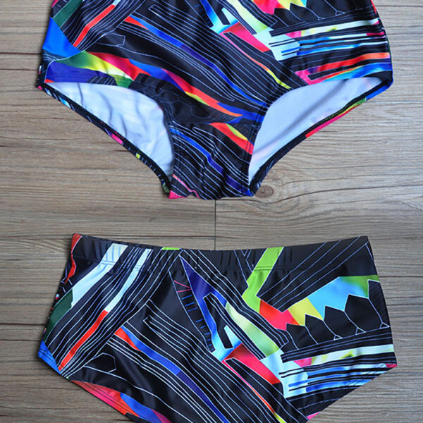 Men's Colorful Lines Geometric Irregular Print Boxer Swim Shorts