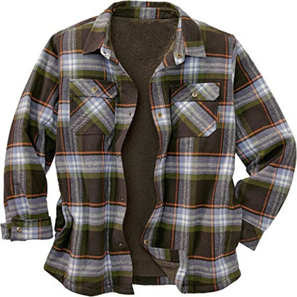 Long Sleeve Lapel Lapel Plaid Fleece Shirt Men's Jacket