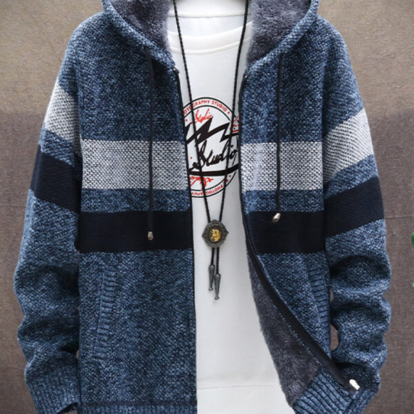 Fleece sweater cardigan Contrast color jacket youth slim fit trendy hooded jacket