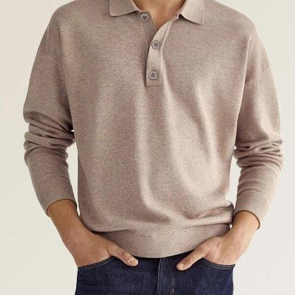 Long Sleeve V Neck Button Men's Casual Top Polo Shirt