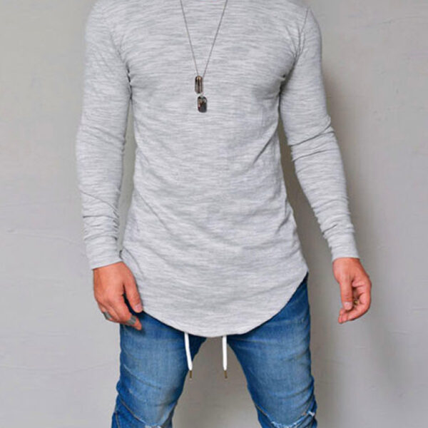 Long Sleeve Solid Color Round Neck Slim Men's T-Shirt Top