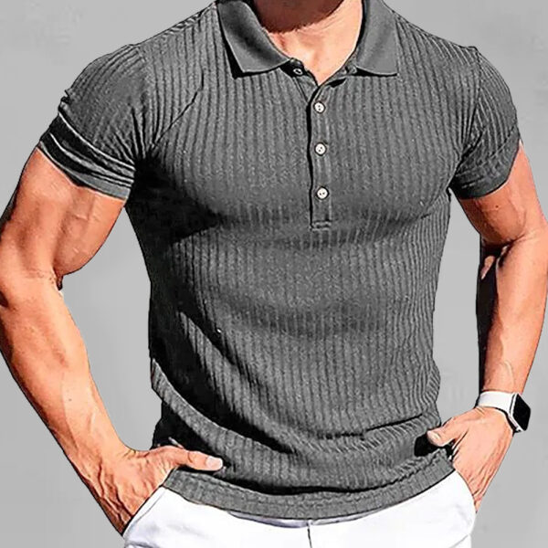 New Men's High Stretch Vertical Stripe Long Sleeve POLO Shirt Slim Fit Short Sleeve Polo Shirt