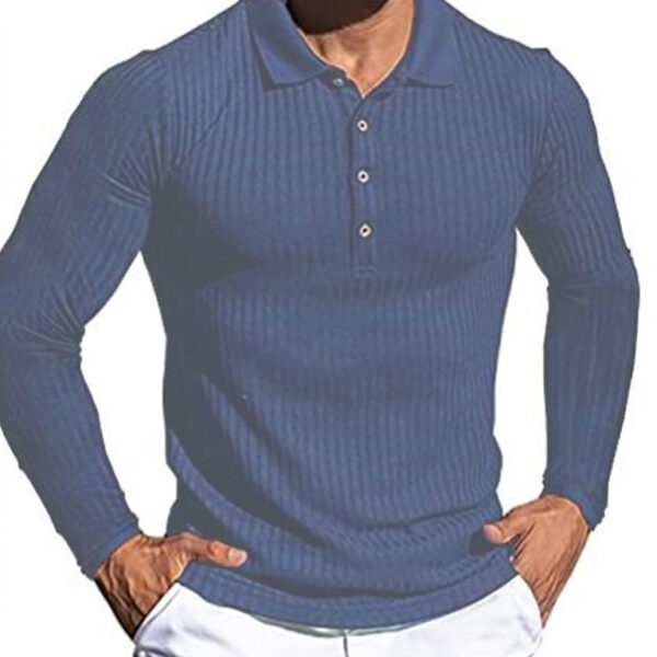 New Men's High Elastic Vertical Strip Long Sleeve POLO Shirt Slim Knit Bottom Shirt Polo Shirt