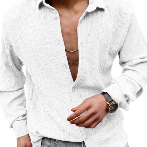 New Men's Solid Color Casual Lapel Long Sleeve Shirt