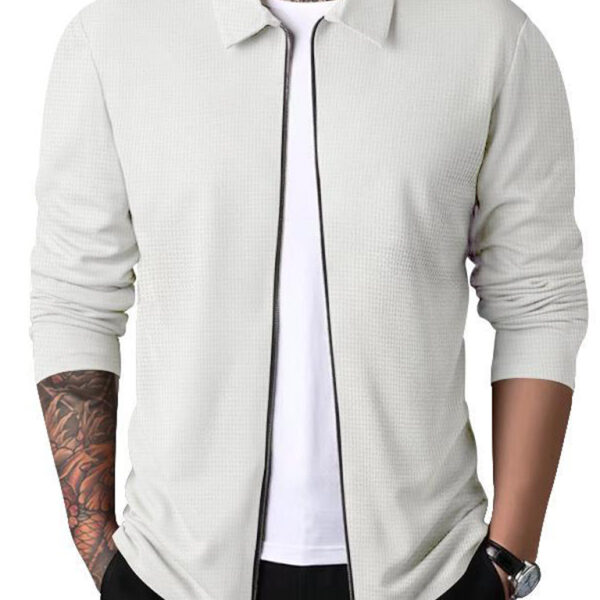 New Men's Waffle Zip Lapel Jacket Jacket Cardigan Tops