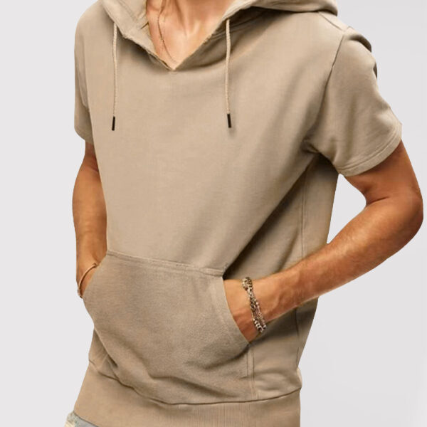 Men's knitted all-match casual hooded short-sleeved T-shirt